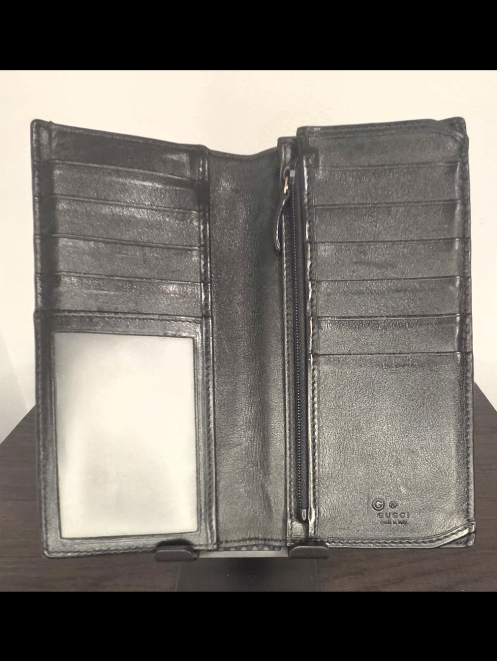 Gucci Guccissima Leather Bifold Wallet Black Zip Organizer Long Wallet - Picture 5 of 11
